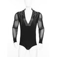 thumbnail image 3 of Kaerm Men's Mesh Patchwork Shiny Latin Dance Shirts Bodysuit Ballroom Tango Rumba Dancewear Black L, 3 of 5
