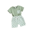 thumbnail image 2 of Musuos Toddler Baby Shorts Set, 6 12 18 24M Short Sleeve Crew Neck T-shirt with Plaid Shorts Summer 2-piece Outfit for Boys Girls, 2 of 10