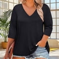 thumbnail image 4 of BLVB Womens Plus Size T-Shirts V Neck 3/4 Sleeve Tops Spring Fall Shirts Casual Basic Loose Fit Tunic Tees Clothes, 4 of 6