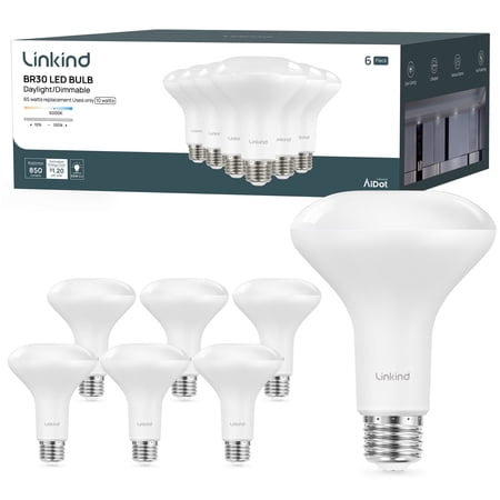 Linkind BR30 Led Bulbs 65W Equivalent, Dimmable Indoor Flood Lights Bulb, E26 Base, 5000K Daylight, 10W, 850 LM, Recessed Lighting Bulb for Ceiling, Recessed Can, Living Room and Kitchen, 6 Pack