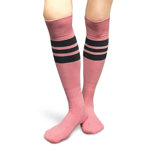 COUVER Pink Breast Cancer Awareness Sports Knee Socks, Striped, Pink / Black, Medium, 1 Pair