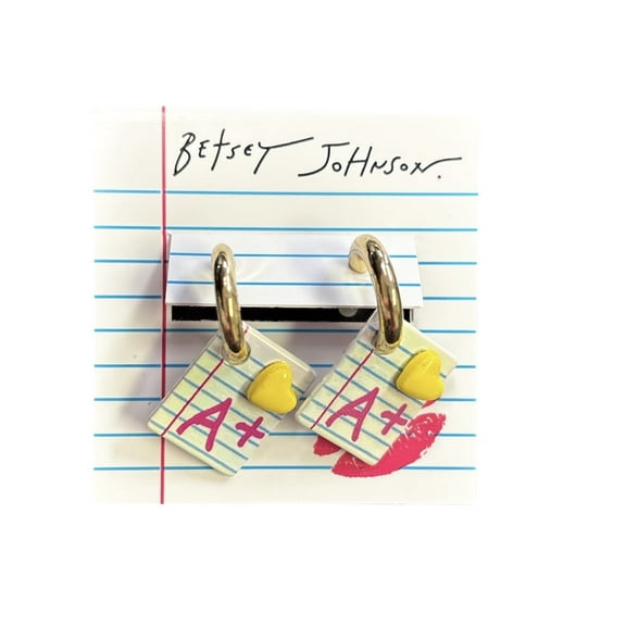 Betsey Johnson Womens Straight A's Huggie Charm Teacher School Fun Earrings