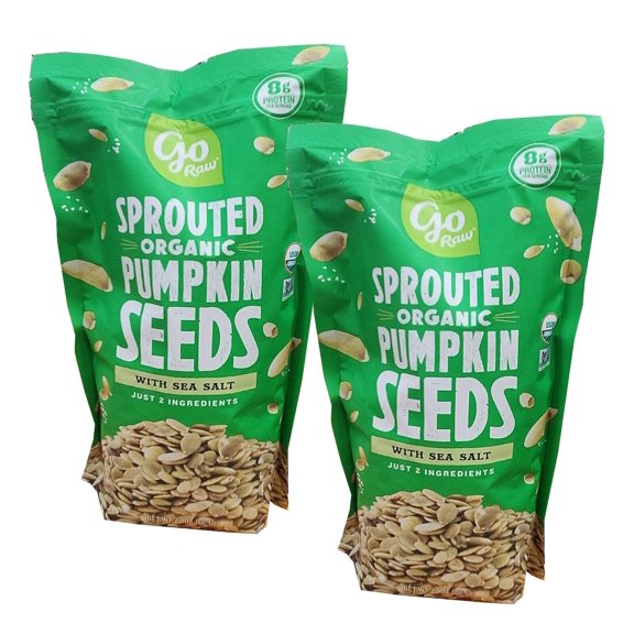 2 Packs Go Raw Organic Sprouted Pumpkin Seeds with Sea Salt 22 oz Each