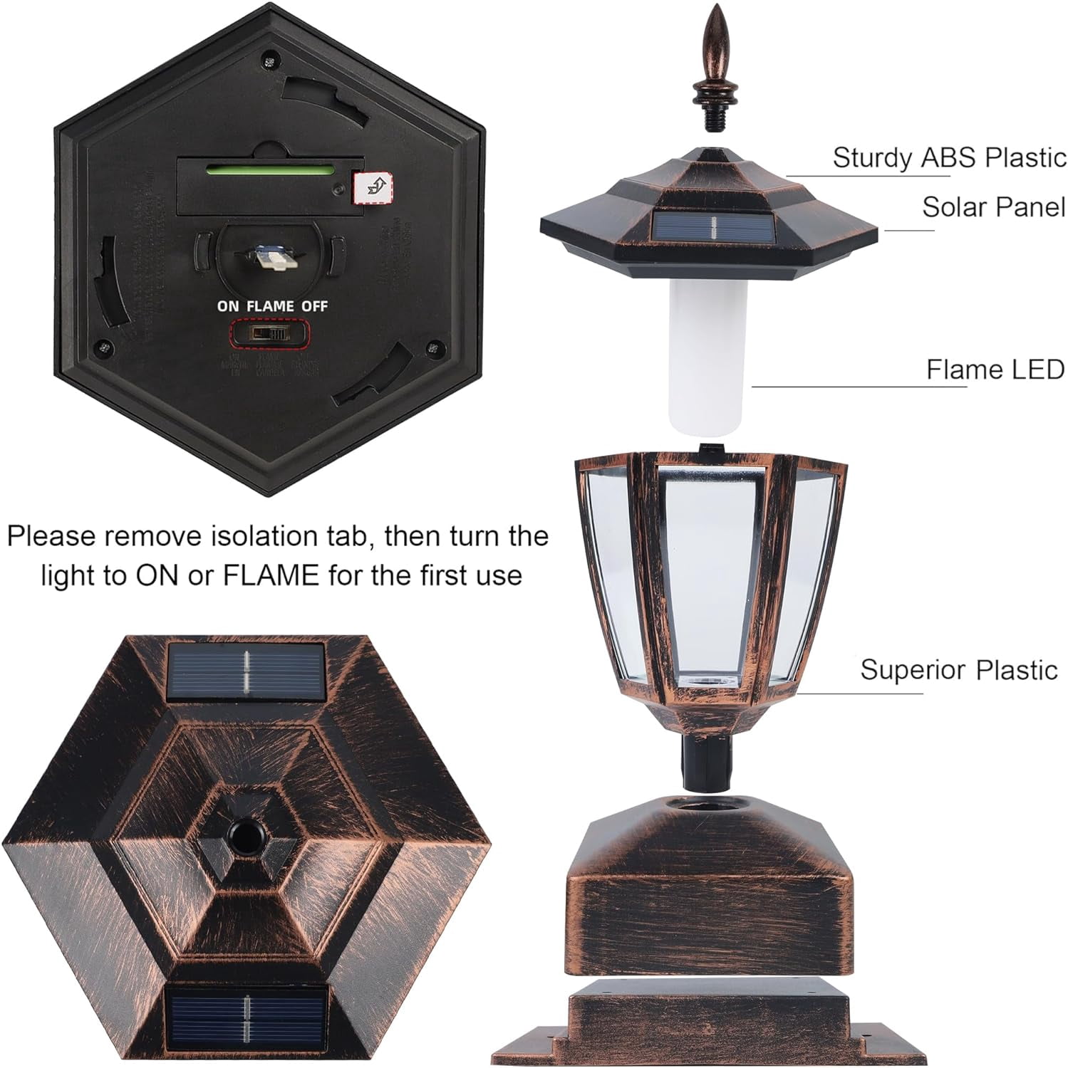 4 Pack  Flame Post Lights Outdoor,  Powered Lamps Fence Post Cap Lights, Flickering Flame LED  Waterproof for Garden Deck