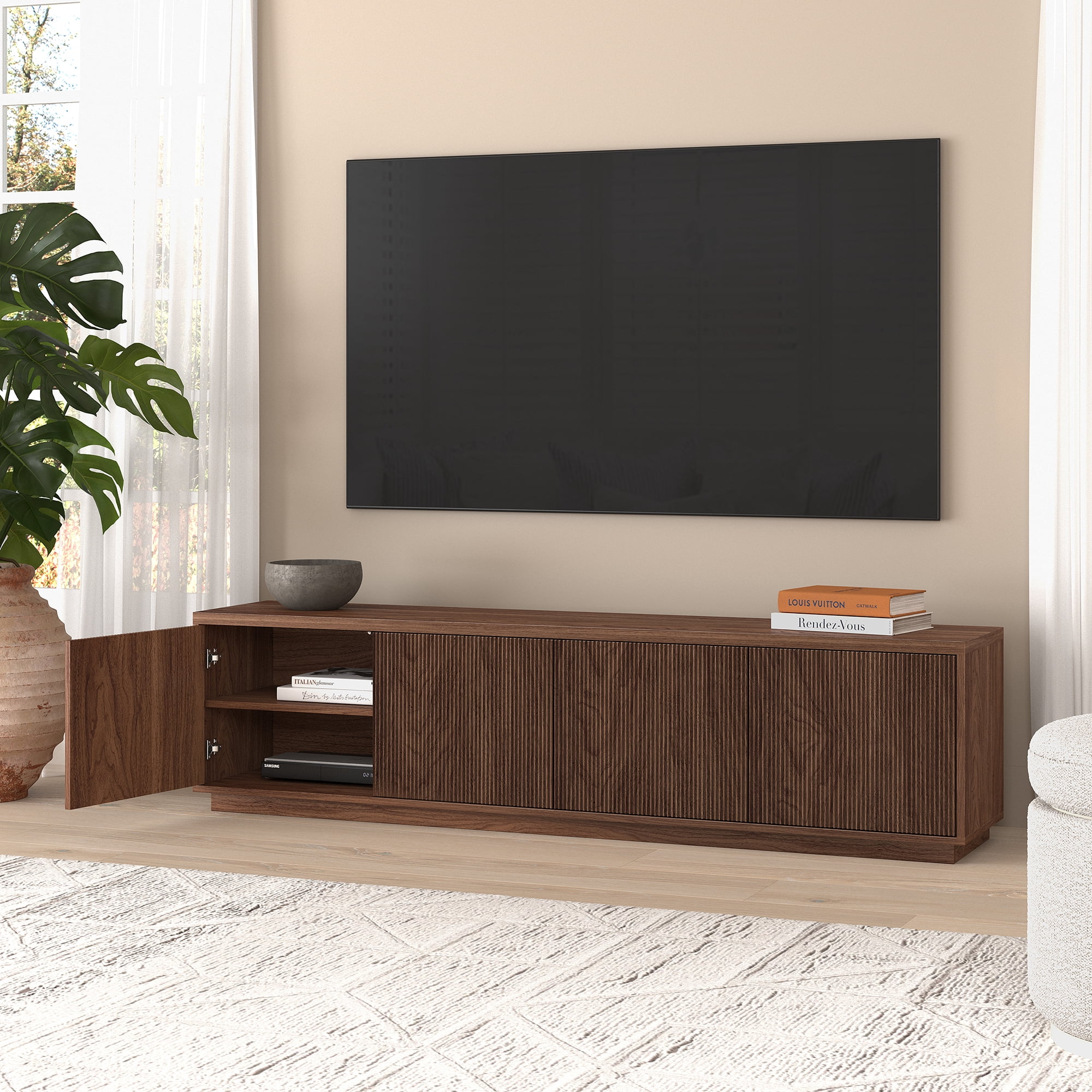 Hanson Rectangular TV Stand for TV's up to 85" in Satin Walnut