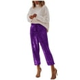 thumbnail image 5 of UJNDER Carnival Women's Sequin Casual Pants Party Fashion High Waist Drawstring Leggings Style Purple S, 5 of 7
