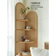 thumbnail image 4 of Estante de mimbre de madera maciza, estantería de esquina, piso de balcón, gabinete lateral de almacenamiento triangular, vitrina, 4 of 4