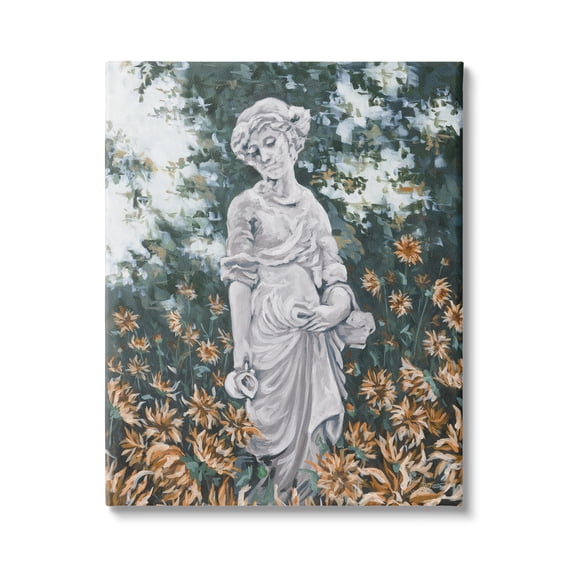 Stupell Industries Graceful Garden Woman Statue Surrounded Flower Blossoms Painting Gallery Wrapped Canvas Print Wall Art, Design by Hollihocks Art