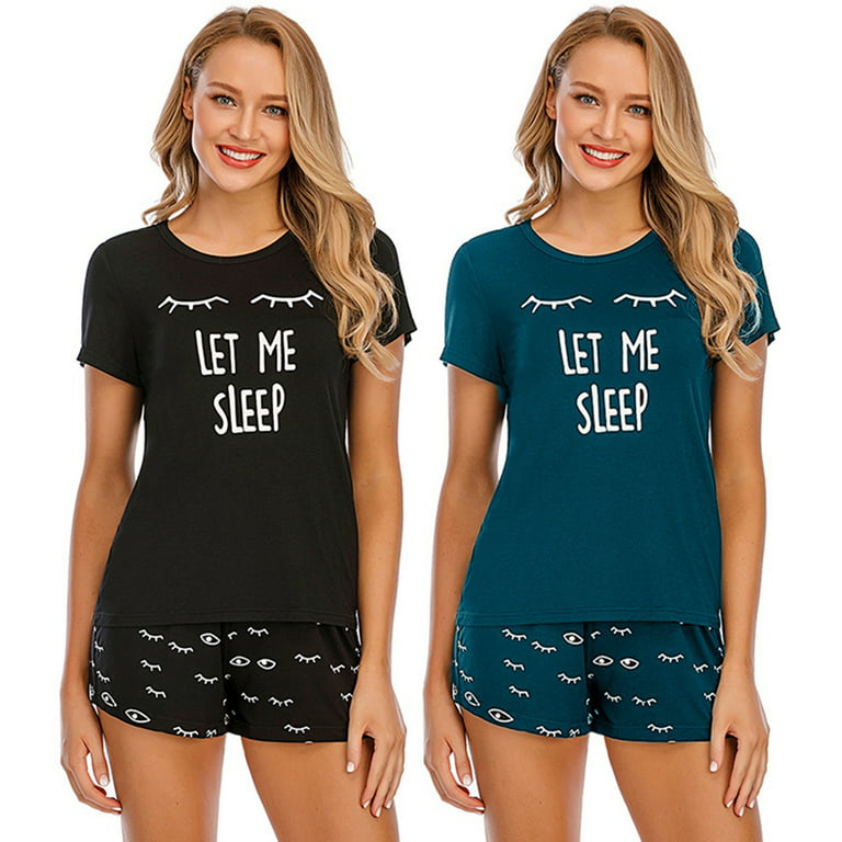 Modal Sleepwear Pjs Sets For Women Pajama Set Cute Cartoon Print Short  Sleeve Top Tee+Shorts Female Two Pieces Casual Loungewear 