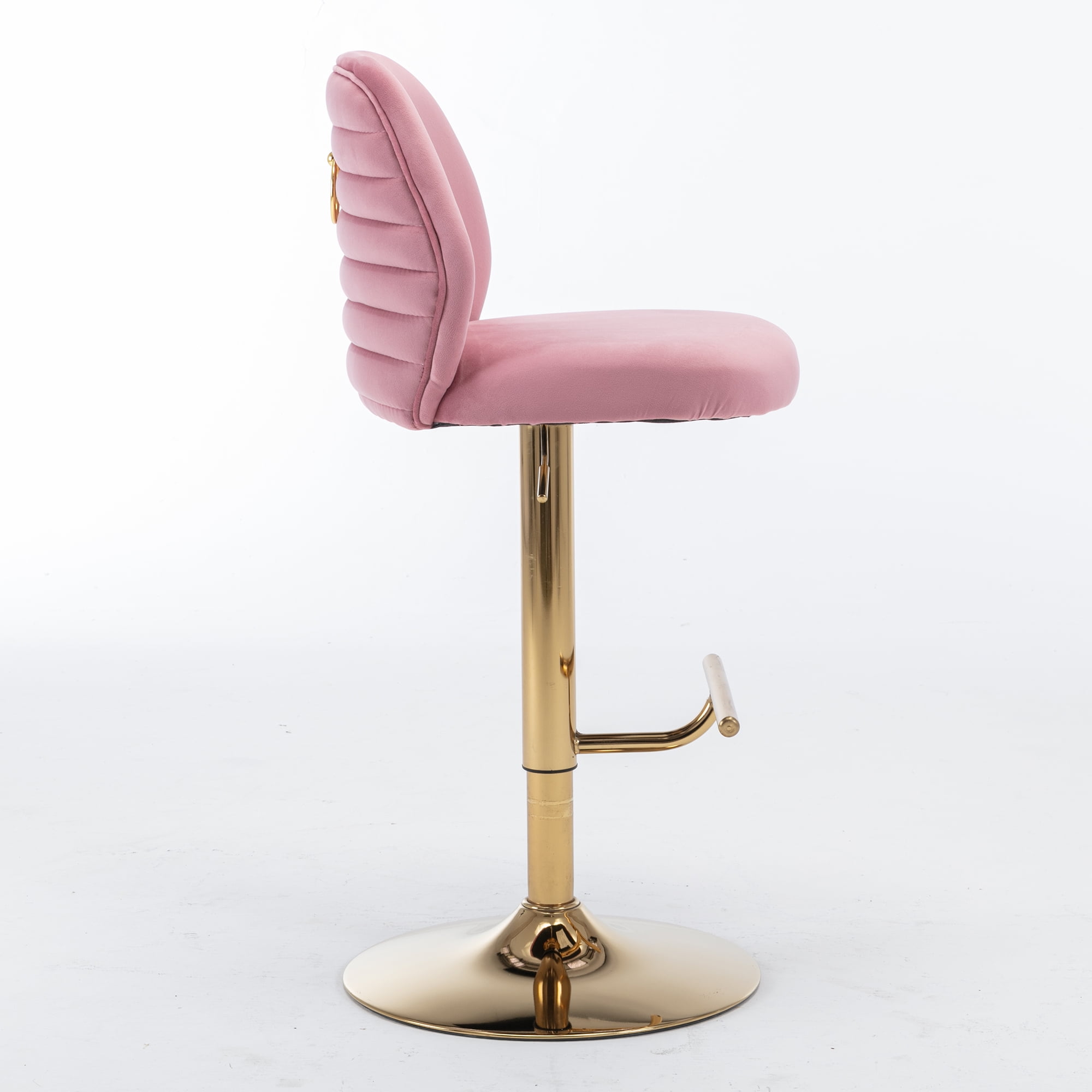 Kadyn Swivel Bar Stools Chair Set of 2, Adjustable Counter Height Barstools with Tufted High Back & Ring Pull, Pink Kadyn Swivel Bar Stools Chair Set of 2, Adjustable Counter Height Barstools with Tufted High Back & Ring Pull, Pink