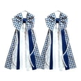 thumbnail image 2 of Footwear Decor Kit, Pair of Navy Checkered Ribbon Bow Shoe Charms, Pearl Beaded Lace Tassel Boot Hanging Accessories, 7X3 Inch Dark Blue Gingham Boot Accent Decor Set, Features, 2 of 3
