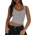 thumbnail image 2 of Women'S V Neck Tank Tops Summer Sleeveless Ribbed Button Casual Henley Shirts Grey L, 2 of 7
