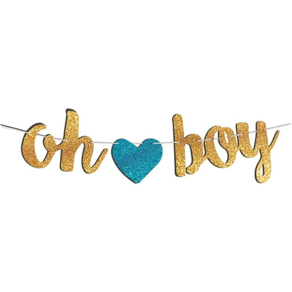 Oh Boy Glitter Banner - Baby Shower Decorations for Boy - Gender Reveal Party Garland