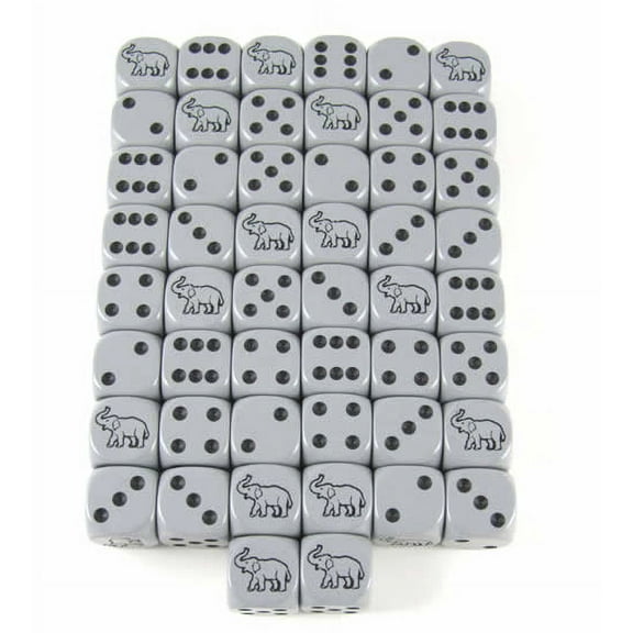 Grey Elephant Dice Grey Opaque with Black Pips D6 16mm (5/8in) Bulk Pack of 50 Koplow Games