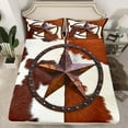 thumbnail image 2 of Feelyou Brown Texas Stars Twin Sheet Sets for Kids, Western Rustic Cabin Twin Fitted Sheet, Retro fashion Cow Print Flat Sheet, Microfiber Bedroom Decor, 3-Piece, 2 of 7