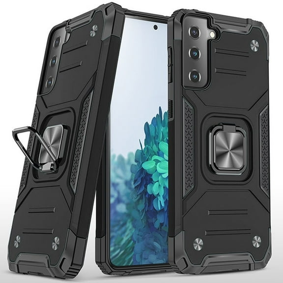 for Samsung Galaxy S21 FE /Fan Edition Armor Hybrid with Ring Holder Kickstand Shockproof Heavy-Duty Durable Rugged Dual Layer Cover ,Xpm Phone Case [Black]