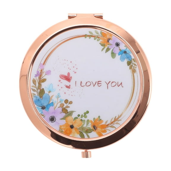 Unique Bargains 1 Pc Round Makeup Mirror for Travel Vacation Rose Gold Tone Metal Glass