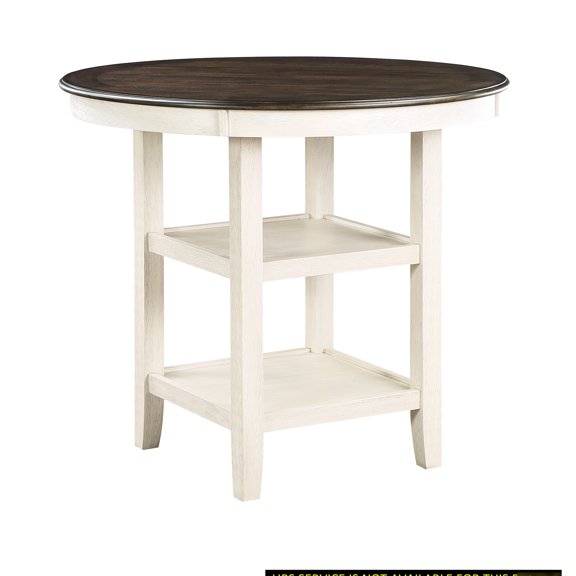 Transitional Counter Height Table, Brown And Antique White, 2x Display Shelves, Veneer Engineered Wood, Dining Room 4 Table In 2 & 4