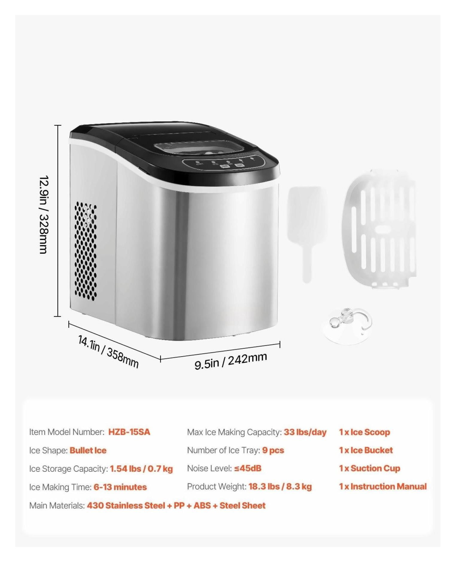 Countertop Ice Maker 33lbs/24H, Portable Ice Machine Self-Cleaning, Fast Ice in 6 Minutes, 1.54lbs Storage, with Scoop & Basket for Home Bar Office