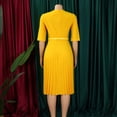 thumbnail image 5 of AURA Women’s Pleated A-Line Midi Dress V-Neck Short Sleeve High Waist With Belt S-XXXL, 5 of 8