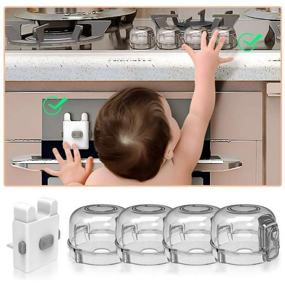 WeGuard Clear View Knob Covers 1 Pack Childproof Oven Lock for Kids Toddler Kitchen Safety in Baby No Tools Need or Drill, 4 Pack