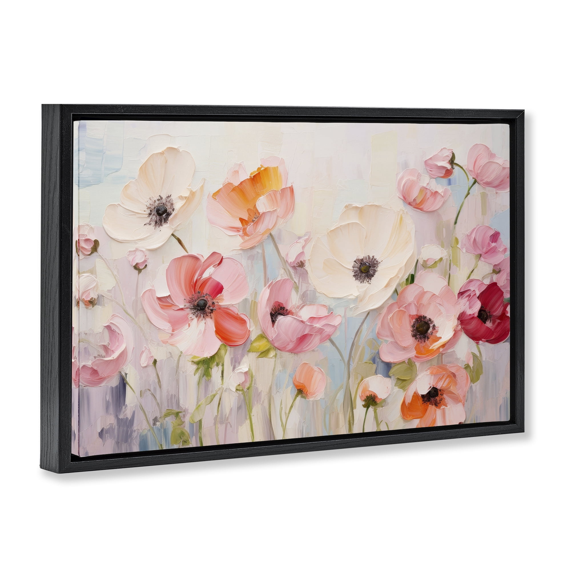 Stupell Industries Pastel Ranunculus Blooms Plants & Flowers Painting Black Floater Framed Canvas Art Print Wall Art, 25 x 17