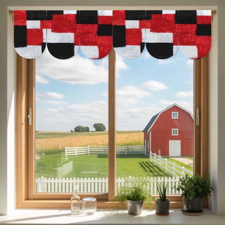 Black Red Patchwork Door Banner Modern Abstract Red Black White Patchwork Small Scalloped Hanging Banner for Door Hanging Flag Backdrop Decoration for Wall Window Party 3pcs 8 x 12 Inch