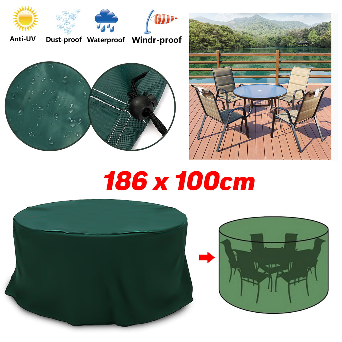 Outdoor Round Furniture Cover Waterproof Patio Table Chair Set Cover for Garden 