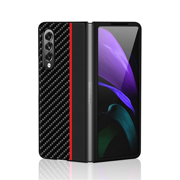 SaniMore Case for Samsung Galaxy Z Fold 4 7.6" 2022, Carbon Fibre PU Leather Splicing Back Slim Shcokproof Anti-scratch 360°All-around Protective Drop Resistant Case for Galaxy Z Fold 4, Red