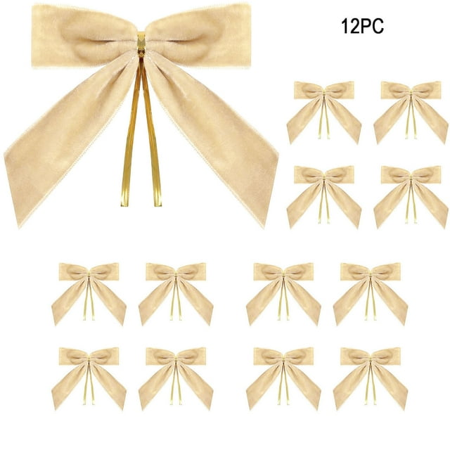 BAOPAI 12-Piece Velvet Christmas Bows Decorations Luxurious Soft Fade Resistant Delicate Lightweight 35x35 Inches With Metal Back For Home Holiday Decor Wreath Tree Gift Packaging Parties