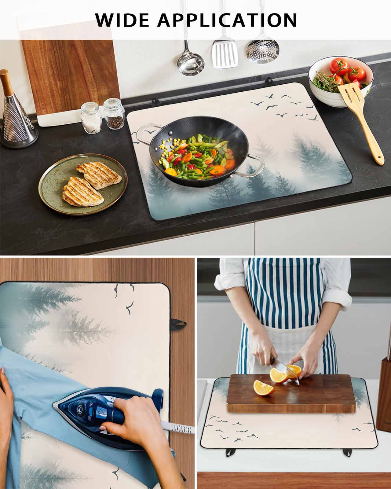 nqOlkjepod Large Induction Cooktop Protector Mat 36"x21", Foggy Forest Stove Top Covers for Electric Stove, Watercolor Pine Trees Natural Landscape Stove Burner Cover Mats, Glass Top Stove Cover