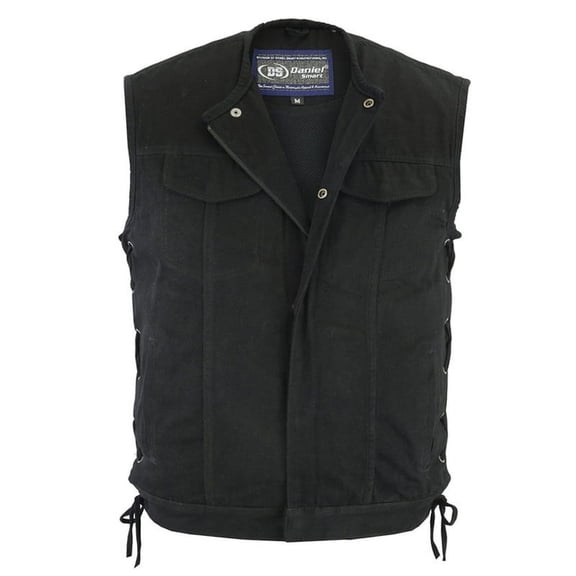 Daniel Smart S to 12XL Sleeveless Black Denim Men Biker Vest without Collar Side Laces