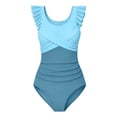 thumbnail image 5 of SHenli Girls Bathing Suits One Piece Swimwear Ruffled Color Blocking Skirt Low Back Design Swimsuit Beachwear for Juniors, 5 of 5