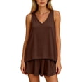 thumbnail image 5 of Vhkiploz 2Pcs Sleepwear Sets Pajamas for Women's V-Neck Sleeveless Tank Blouse with Elastic Waist Shorts Solid Color Everyday Nightwears, 5 of 6