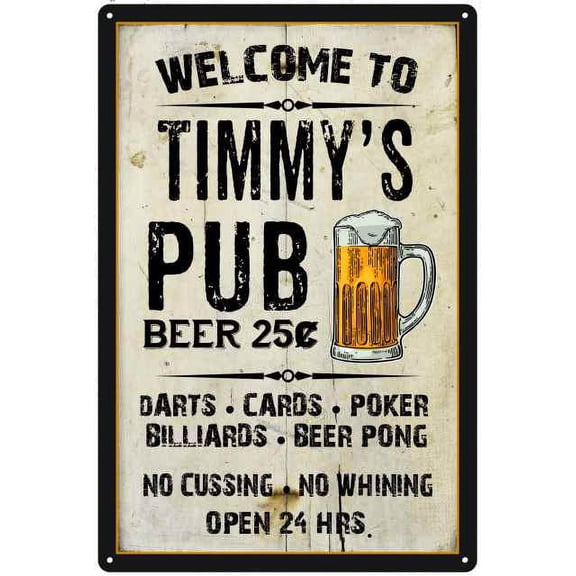 TIMMY'S Pub Sign Vintage Man Cave Bar 8 x 12 High Gloss Metal 208120028482