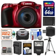 Canon PowerShot SX420 IS Wi-Fi Digital Camera (Red) with 64GB Card + Case + Flash + Battery + Charger + Tripod + Kit