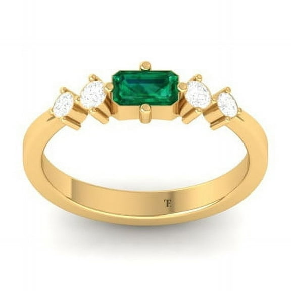 Green Emerald and Moissanite Wedding Band Ring for Women, 0.50CT, 14K Yellow Gold Plated