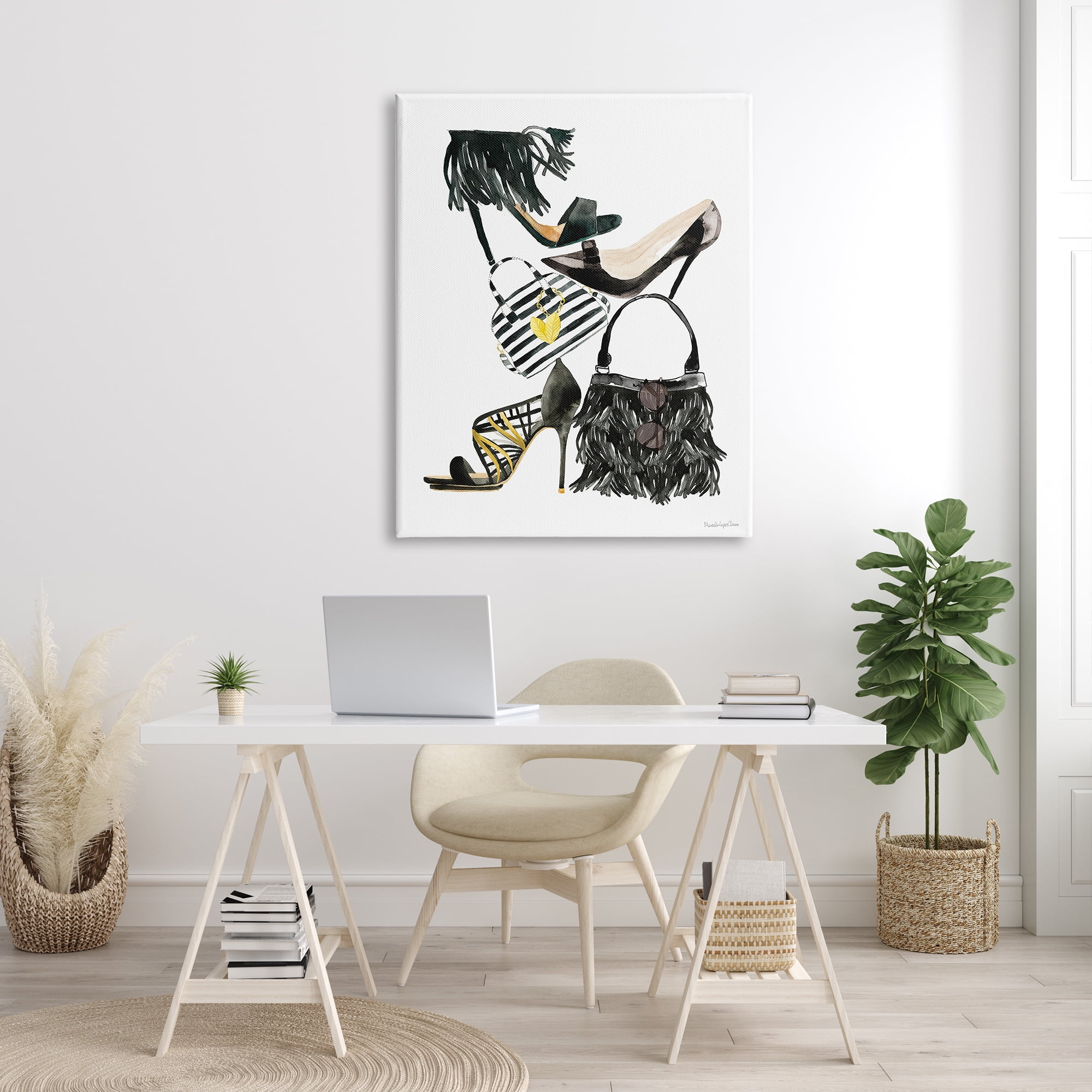 Stupell Industries Glam Fashion Accessory Stack Fringe Shoes and Purse Beauty & Fashion Painting Gallery Wrapped Canvas Print Wall Art, 36 x 48