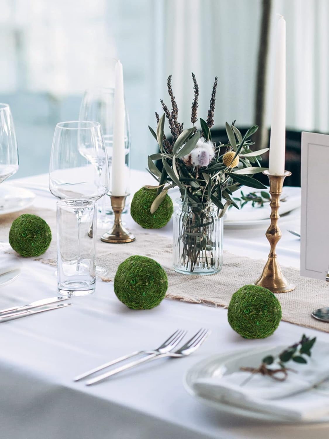 6Pack Decorative Faux Dried Moss Balls- 3" Artificial Green Plant Mossy Globes Handmade Sphere Moss Gift for Home Dough Bowl Vase Chinoiserie Decors Party Wedding Display