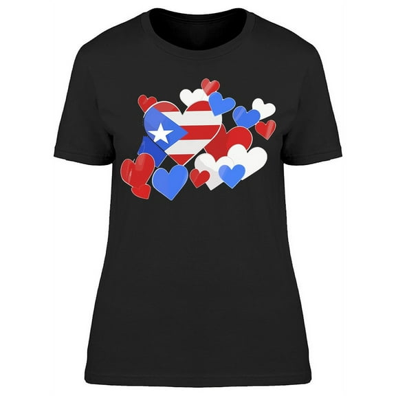 Flag Of Puerto Rico Hearts Art T-Shirt Women -Image by Shutterstock, Female 3X-Large