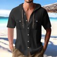 thumbnail image 1 of pstuiky camisetas de hombre, Blusa informal de manga corta con capucha, botones y bolsillo con cordón de color sólido para hombre. camisas casuales para hombre l, 1 of 6