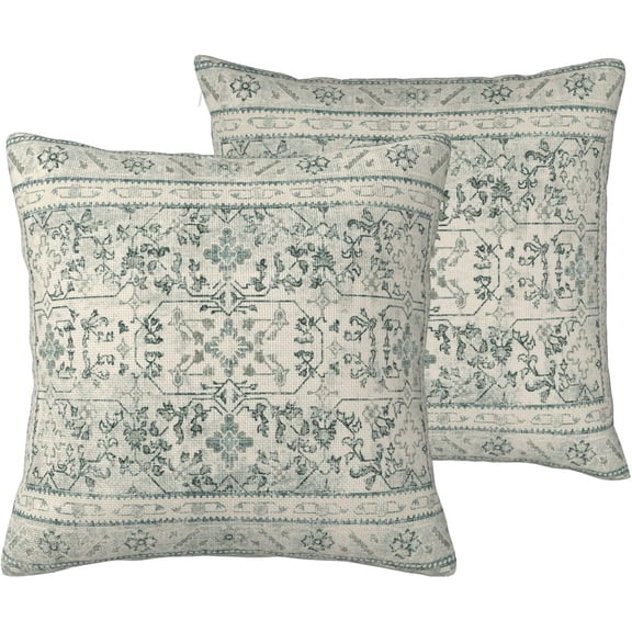 Boho Throw Pillow Covers 18x18 Inch Set of 2, Grey Ethnic Design Pillow Cover Bohemian Carpet Pattern Decorative Square Pillowcases Rustic Cushion Covers for Bed Couch Sofa Living Room