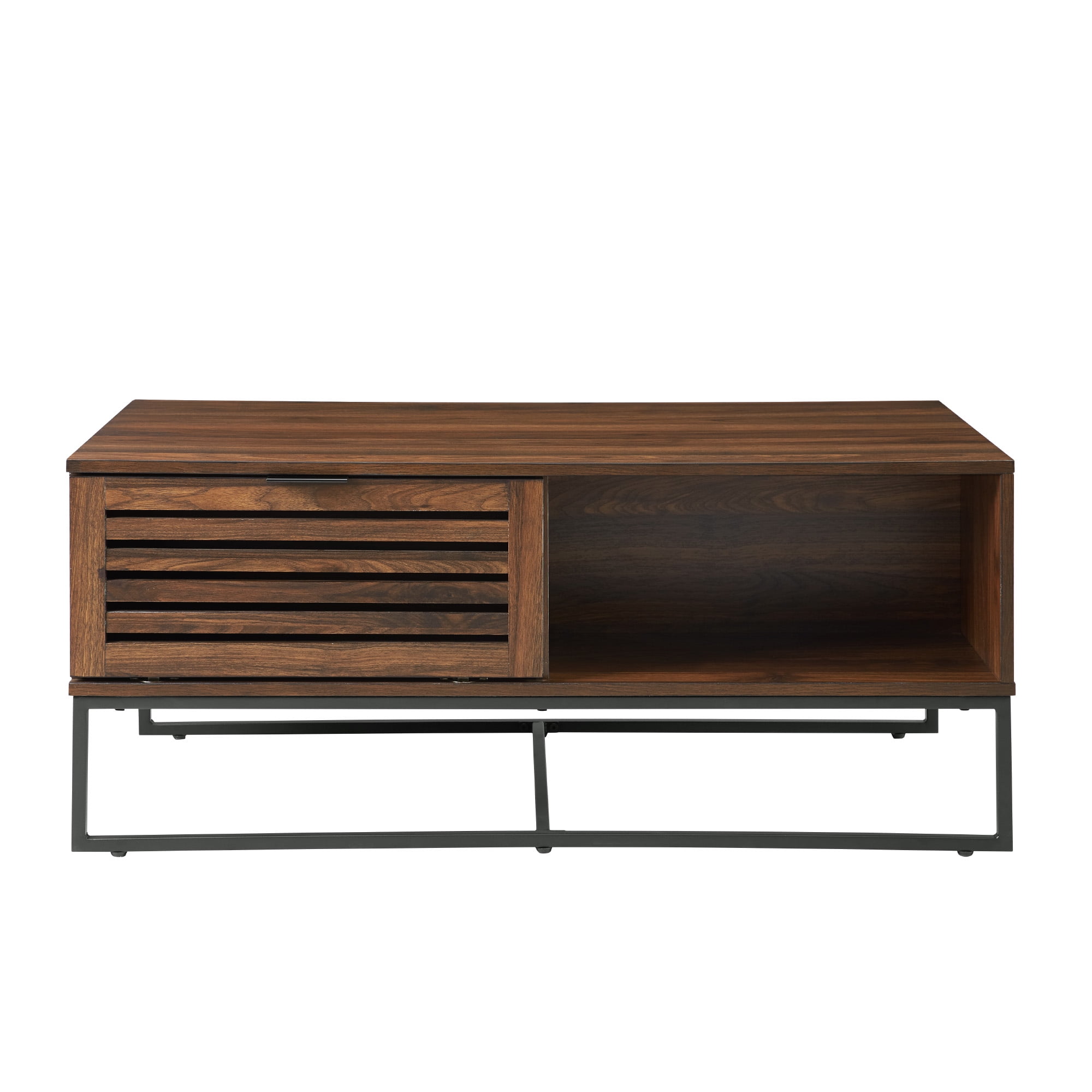 Niantic Modern Slat Door Storage Coffee Table, Dark Walnut