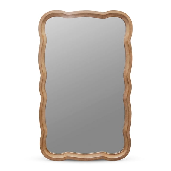 Open Box COZAYH Curved Wood Frame Accent Mirror, Modern Farmhouse Wall Decor