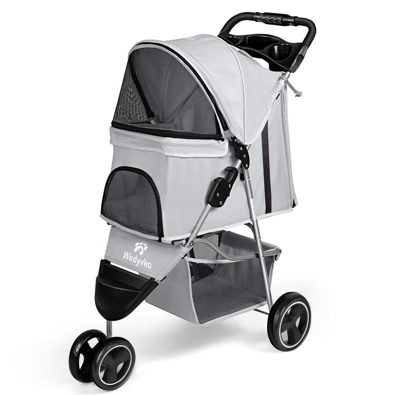 Wedyvko Pet Stroller, 3 Wheels Foldable Dogs and Cat Strollers with