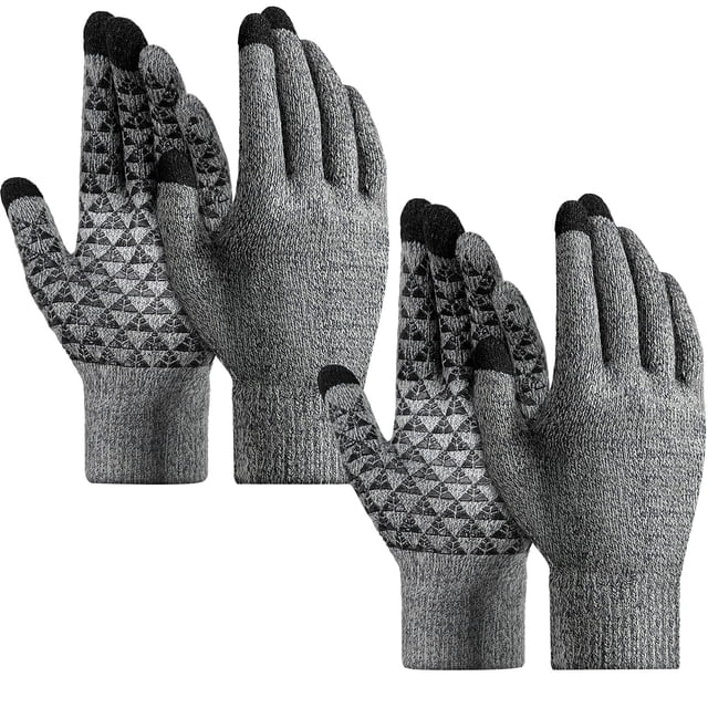AWZXDE Thermal Gloves Unisex 2 Pairs Upgraded Screen Cold Weather Warm Knit For Running Driving