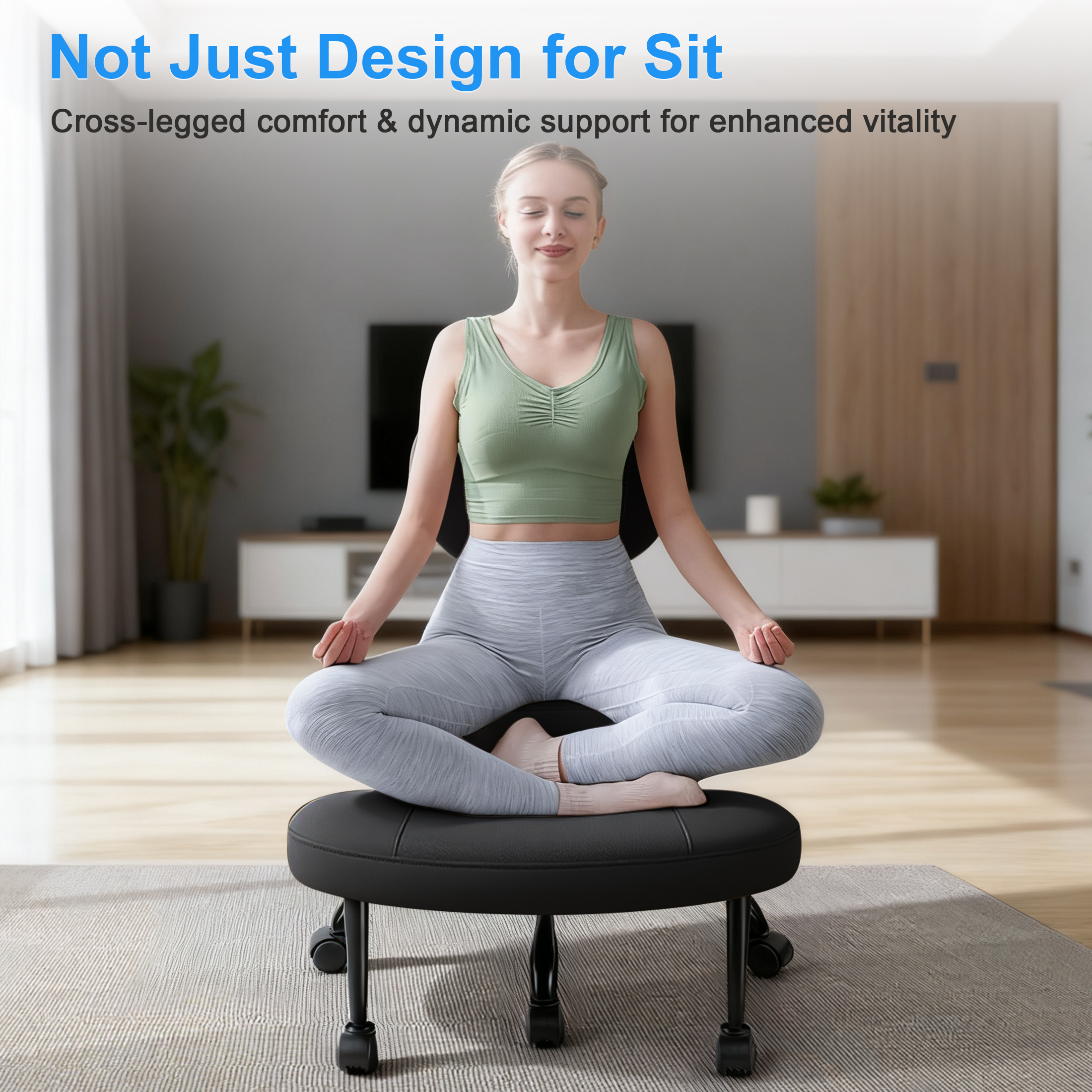 Dhole Kneeling Chair with Backrest - Ergonomic Office Chair for Cross-Leg Sitting, Adjust Height, 360° Rotating Footrest & Wheels, Posture Support for ADHD/Home Office/Meditation, Black