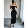 thumbnail image 4 of 2 Piece Skirt Sets for Women Summer, Sequins Sleeveless Tube Top Bodycon Maxi Skirts Y2k Vacation Outfits Black L, 4 of 9