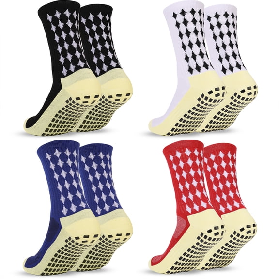 QCWQMYL Mens Soccer Socks Anti Slip Grip Soccer Socks for Men 9-12 4 Pack Non-slip