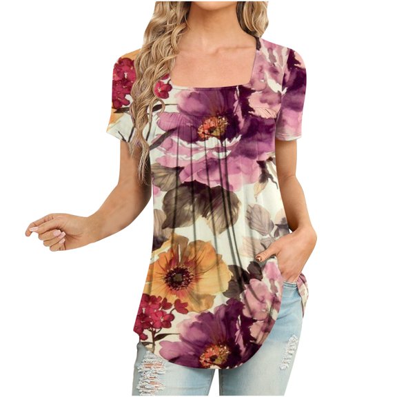 Womens Summer Tops Clearance,YANHAIGONG Tops for Women Casual Spring Summer Tank Tops for Women Fashion Woman V-Neck Sleeveless Blouse T-Shirt Printing Loose Tops Blouse